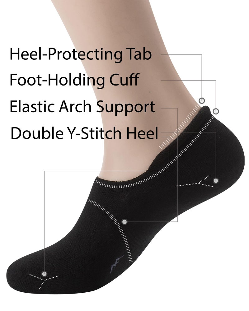 Pro Mountain Wide Toe Box No Show Running Socks For Health Unisex Arch Support Athletic Workout Gym Heel Tab Size M Black 6 Pairs Women Shoes 8-10 Men 7-9 - Image 4